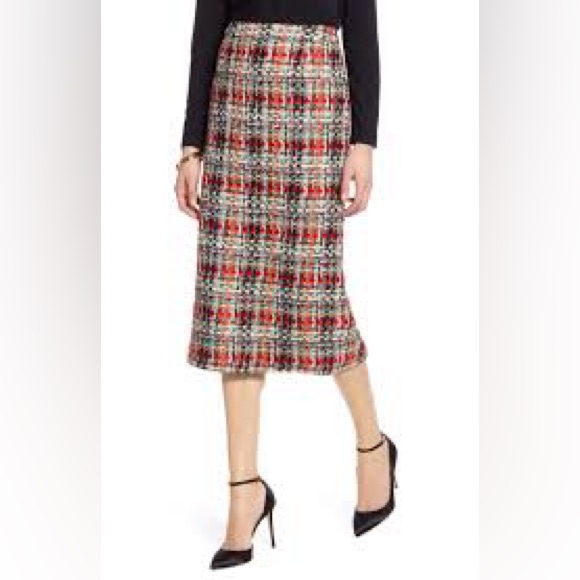 Euc Nordstrom’s Halogen Brand Chic Multicolor Plaid Women's Tweed Pencil Skirt